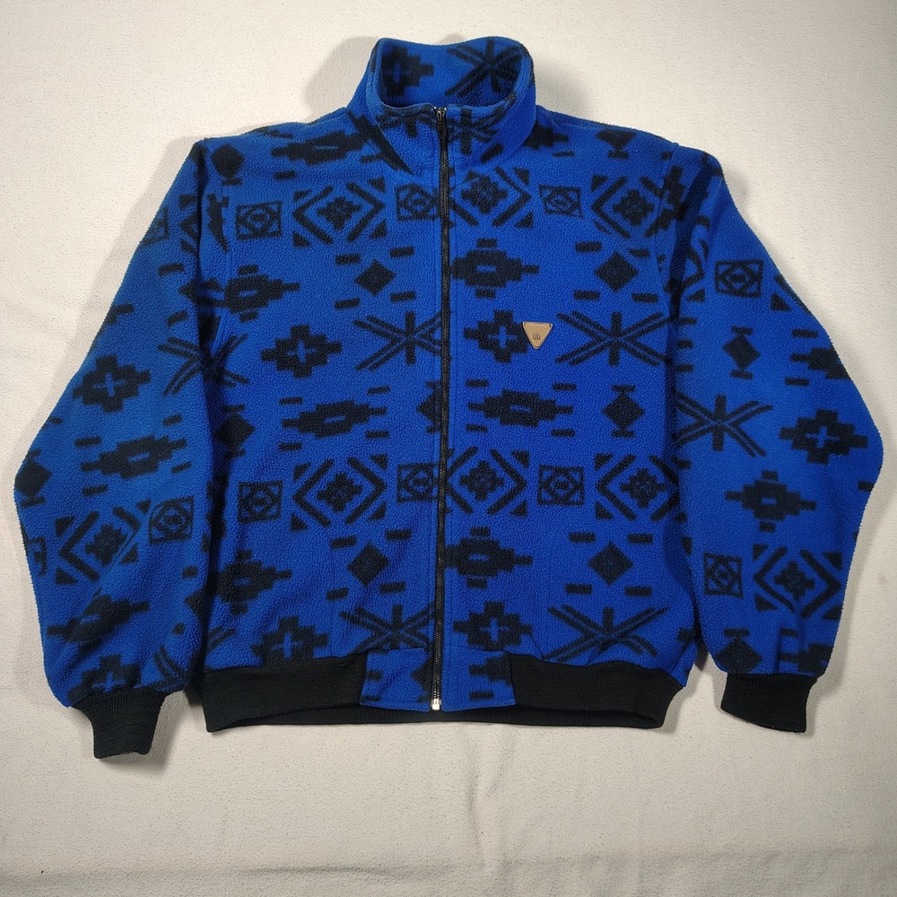 VINTAGE Unionbay Fleece Jacket Mens XL Blue Black Southwestern Talon Zipper USA